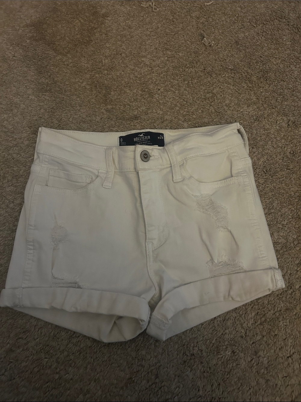 Hollister Cream Distressed Rolled-Hem Denim Shorts